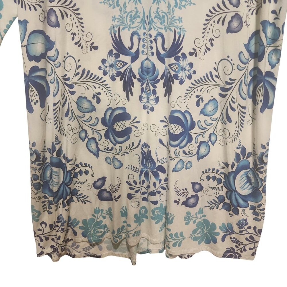 Johnny Was Women White & Blue Tunic Top Bamboo Print Farrow Polo Swing Dress  XL - Picture 6 of 7